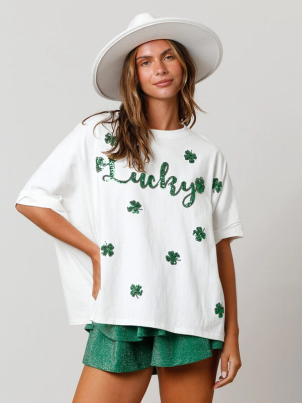 Damen T-Shirt mit Pailletten und St. Patrick&