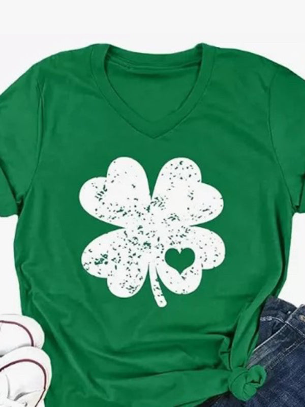 T-shirt femme imprimé trèfle porte-bonheur de la Saint-Patrick 