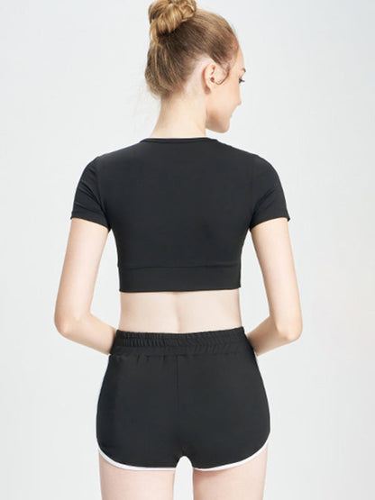 Black short T-shirt sports casual shorts back view