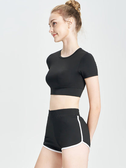 Black short T-shirt sports casual shorts side view