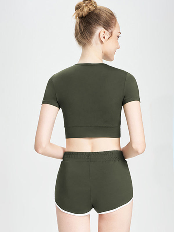 Green short T-shirt sports casual shorts back view