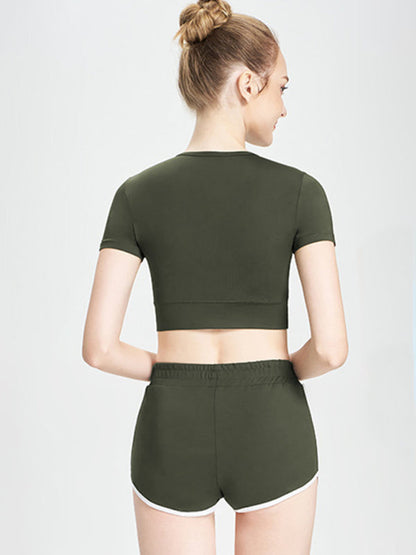 Green short T-shirt sports casual shorts back view