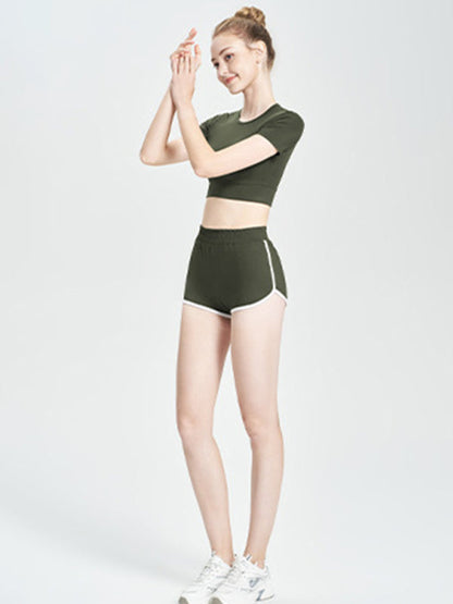 Green short T-shirt sports casual shorts full body view