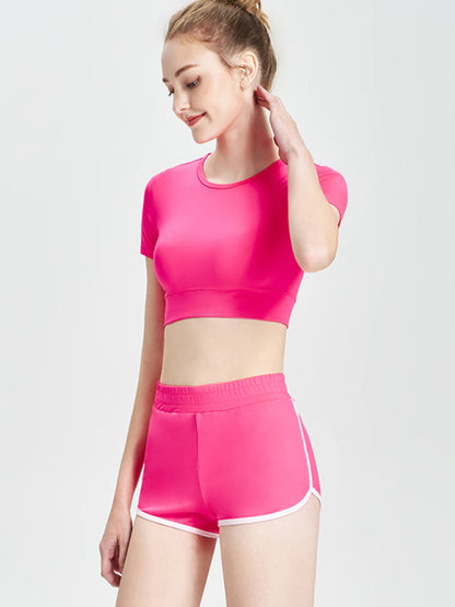 Pink short T-shirt sports casual shorts side profile