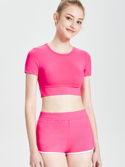 Pink short T-shirt sports casual shorts two-piece set front view