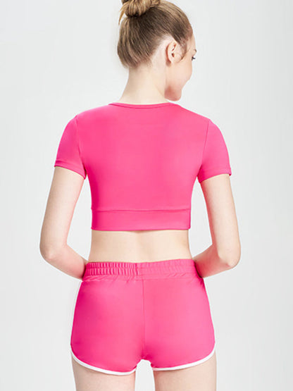 Pink short T-shirt sports casual shorts back view