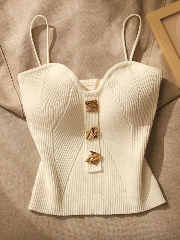Camisole tubulaire tricotée de nouveau style avec chemisier boutonné décoratif à l&