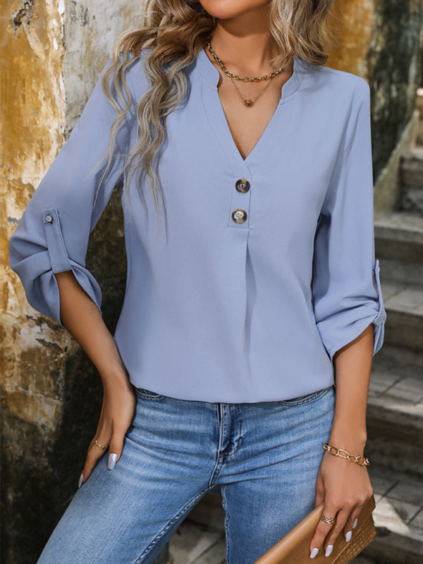 Chemise pull boutonnée élégante à col en V pour femmes 