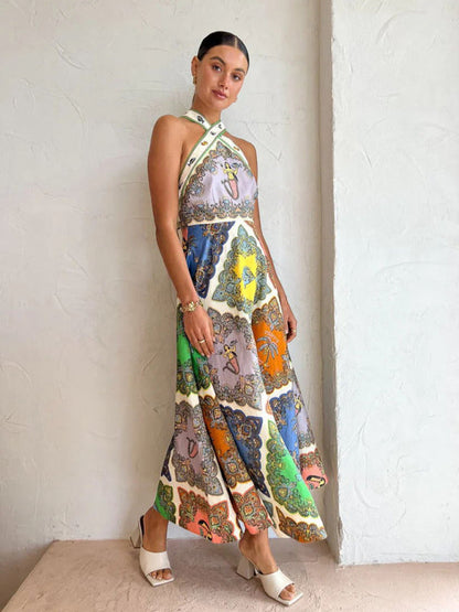 New style halterneck fresh and sweet fashionable printed pattern dress