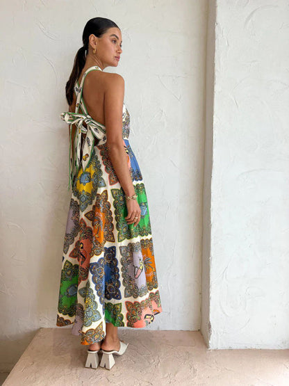 New style halterneck fresh and sweet fashionable printed pattern dress
