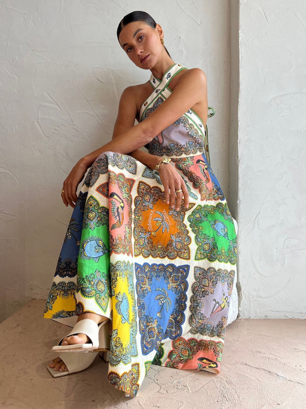 Robe à motif imprimé, nouveau style, col licou, fraîche et douce, à la mode