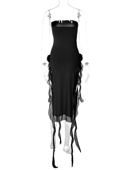 Robe sexy en dentelle épissée pour femmes, style sexy, enveloppée de poitrine, fente pour les jambes exposées 
