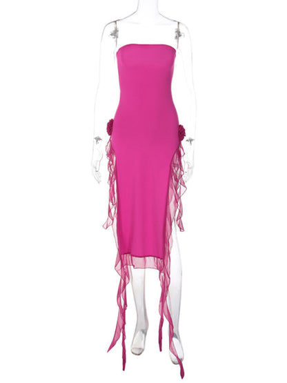 Robe sexy en dentelle épissée pour femmes, style sexy, enveloppée de poitrine, fente pour les jambes exposées 
