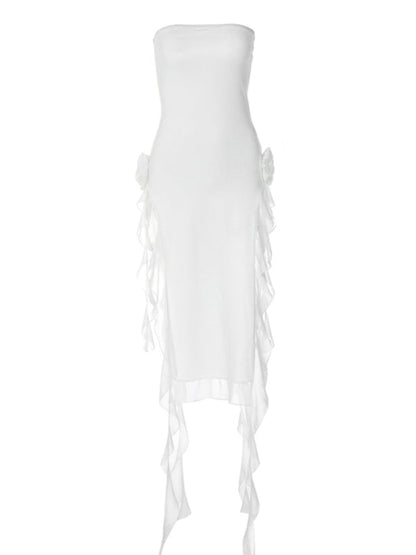 Robe sexy en dentelle épissée pour femmes, style sexy, enveloppée de poitrine, fente pour les jambes exposées 