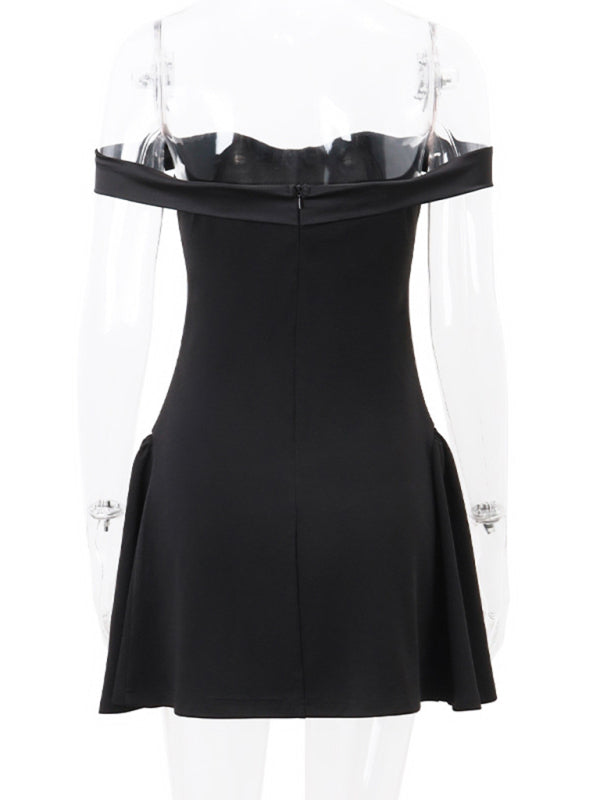 Robe sexy à fermeture éclair pour femme, asymétrique épaule dénudée 