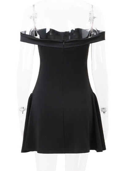 Robe sexy à fermeture éclair pour femme, asymétrique épaule dénudée 