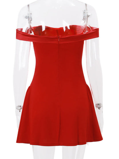Robe sexy à fermeture éclair pour femme, asymétrique épaule dénudée 
