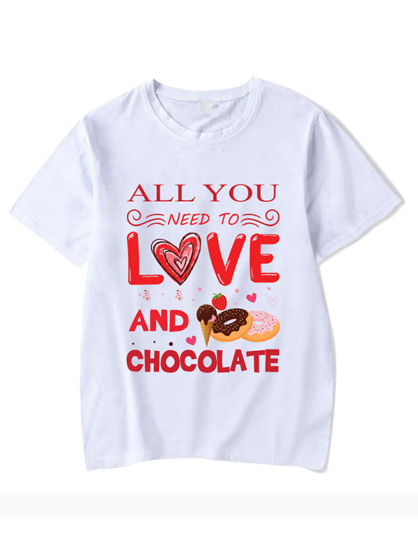 Neues bedrucktes T-Shirt mit Rundhalsausschnitt und kurzen Ärmeln für Damen zum Valentinstag 