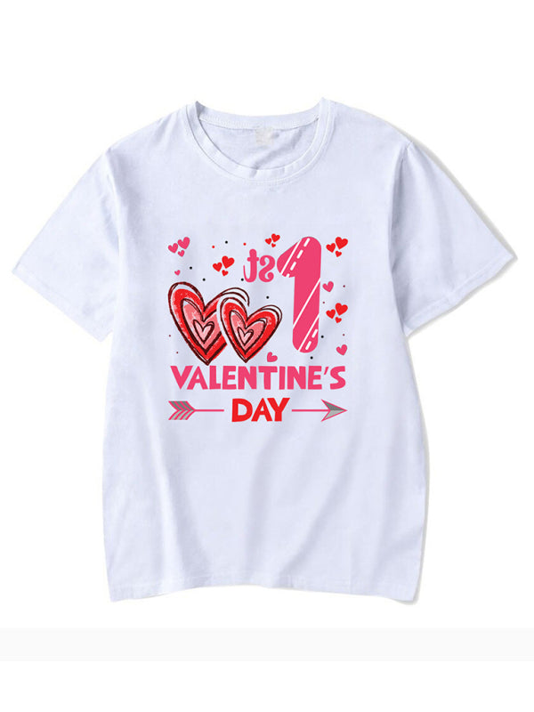T-shirt imprimé saint-valentin pour femmes, haut à manches courtes et col rond 