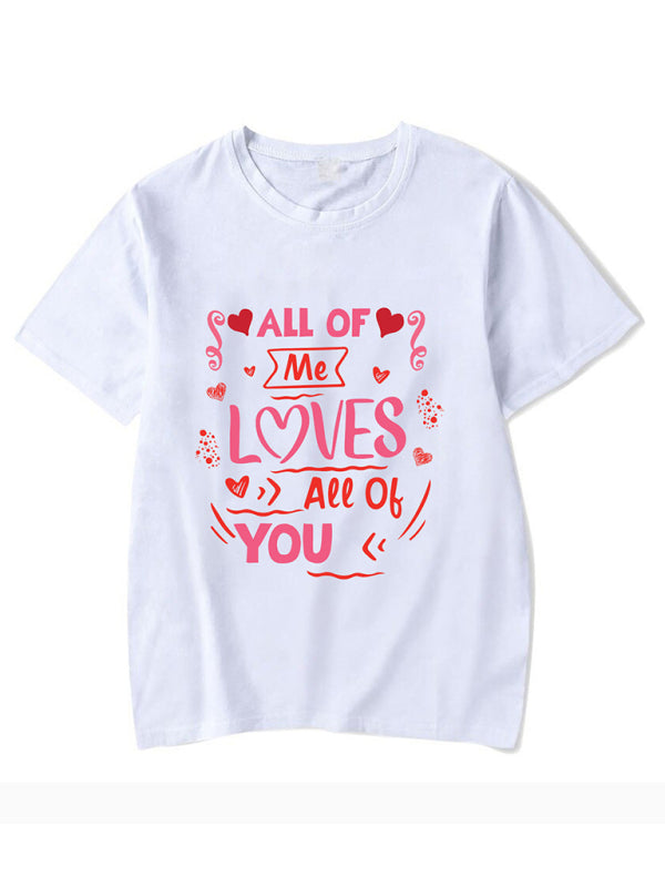 T-shirt imprimé saint-valentin pour femmes, haut à manches courtes et col rond 