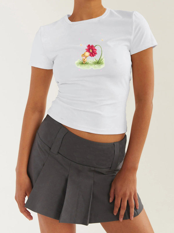 Neues T-Shirt für Damen mit Ostereier-Hasen-Aufdruck, Y2K-T-Shirt mit engem Oberteil und Aufdruck 