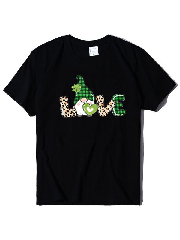 Neues kurzärmliges T-Shirt für Damen mit Leopardenmuster und Kleeblatt-Print zum St. Patrick&