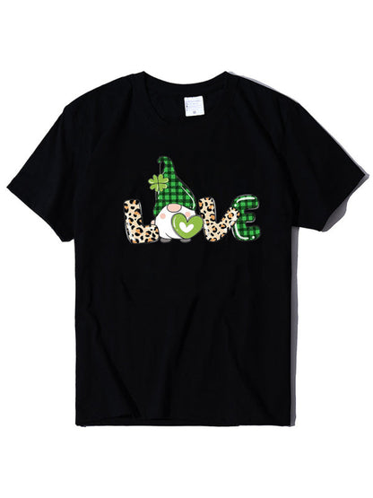 Neues kurzärmliges T-Shirt für Damen mit Leopardenmuster und Kleeblatt-Print zum St. Patrick&