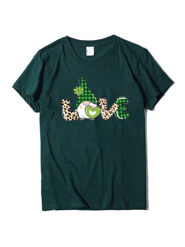 Neues kurzärmliges T-Shirt für Damen mit Leopardenmuster und Kleeblatt-Print zum St. Patrick&