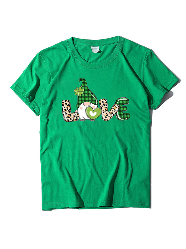 Neues kurzärmliges T-Shirt für Damen mit Leopardenmuster und Kleeblatt-Print zum St. Patrick&
