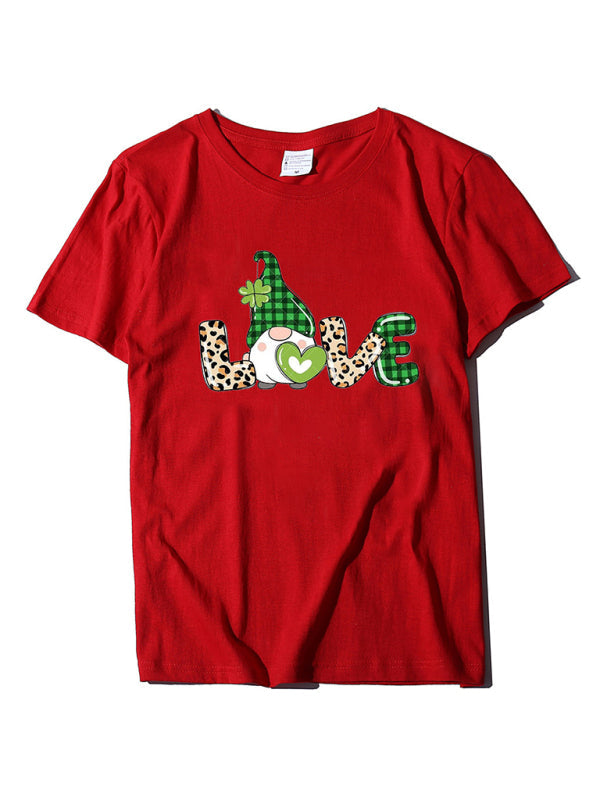 Neues kurzärmliges T-Shirt für Damen mit Leopardenmuster und Kleeblatt-Print zum St. Patrick&