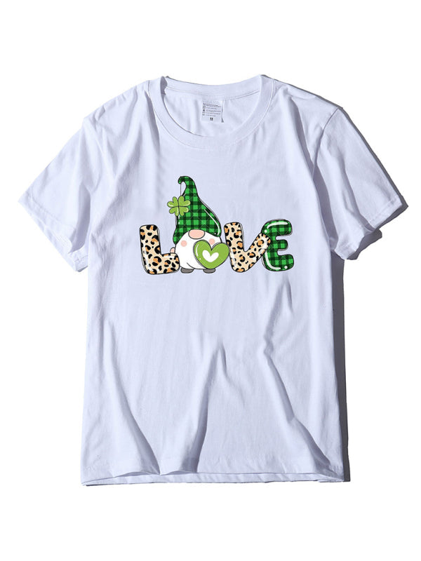 Neues kurzärmliges T-Shirt für Damen mit Leopardenmuster und Kleeblatt-Print zum St. Patrick&