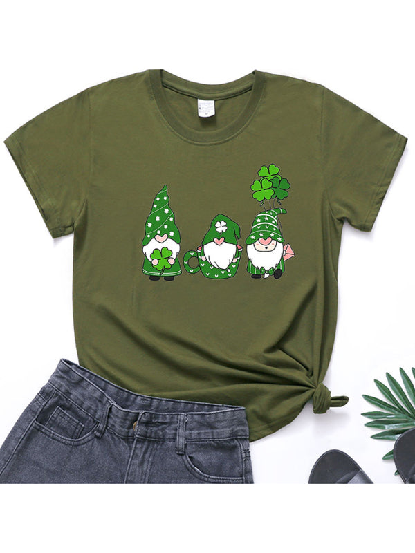 Neues kurzärmliges T-Shirt für Damen mit drei bärtigen alten Männern + Kleeblatt-Print zum St. Patrick&