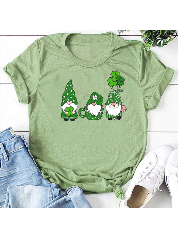 Neues kurzärmliges T-Shirt für Damen mit drei bärtigen alten Männern + Kleeblatt-Print zum St. Patrick&
