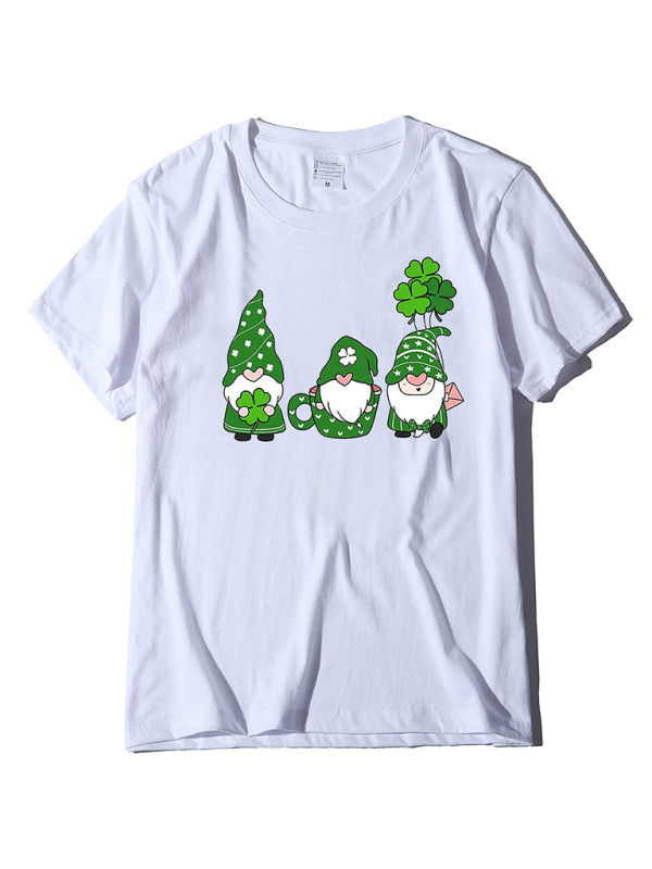Neues kurzärmliges T-Shirt für Damen mit drei bärtigen alten Männern + Kleeblatt-Print zum St. Patrick&