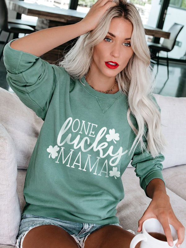 Sweat-shirt à col rond imprimé Lucky Clover pour femmes, nouvelle collection 