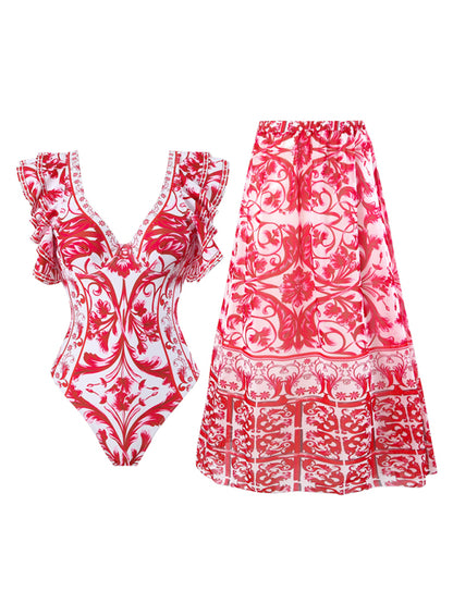 New fashion trend sexy floral print one-piece swimsuit, skirt (single piece)