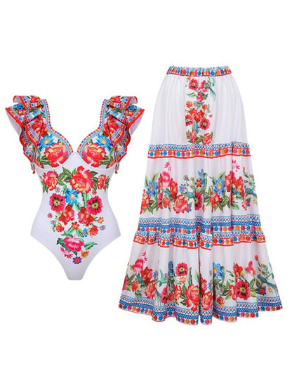 New fashion trend sexy floral print one-piece swimsuit, skirt (single piece)