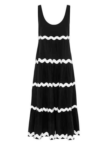 New simple u-shaped collar corrugated tube top solid color A-line suspender skirt