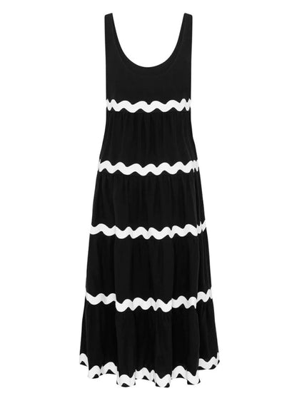 New simple u-shaped collar corrugated tube top solid color A-line suspender skirt