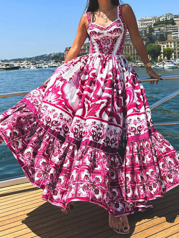 Robe trapèze à taille sans manches imprimée élégante