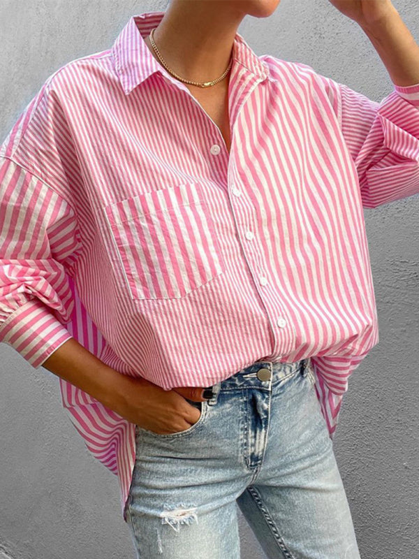 Chemise rayée à manches longues pour femmes, simple, à la mode, nouvelle collection 