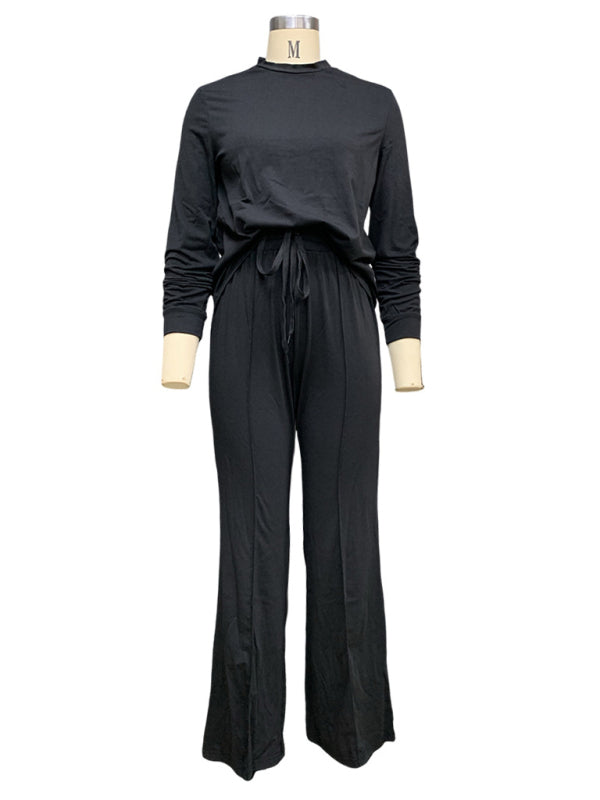 New fashionable long-sleeved T-shirt tops straight-leg trousers two-piece suit