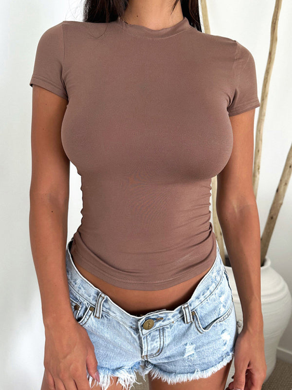 T-shirt à manches courtes pour femmes, style Y2K, couleur unie, amincissant, nouvelle collection 