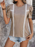 Lace spliced puff sleeve T-shirt with denim shorts