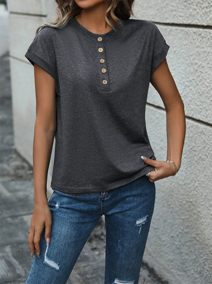 Button plain basic T-shirt