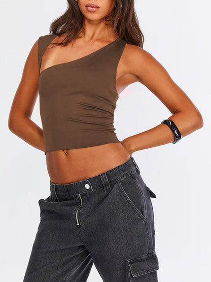 Nouveau Y2K haut décolleté irrégulier sexy dos nu mince gilet 