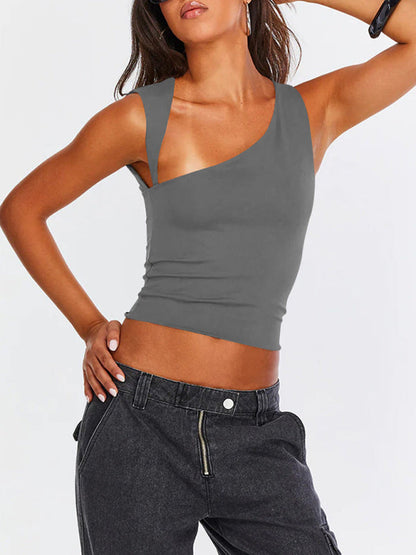 Nouveau Y2K haut décolleté irrégulier sexy dos nu mince gilet 