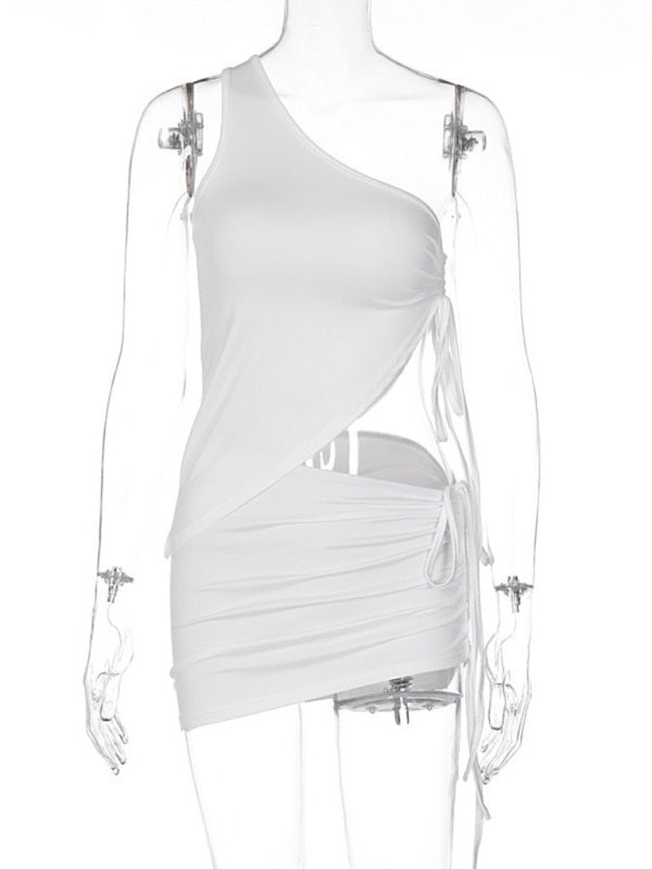 Neues zweiteiliges Set aus Weste mit One-Shoulder-Design und Faltenrock 