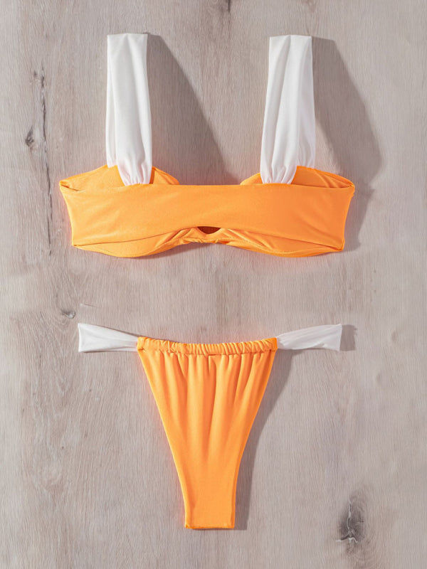 Nouveau bikini sexy couleur unie push up V maillot de bain plissé 