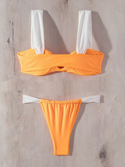 New bikini sexy solid color push up V pleated swimsuit